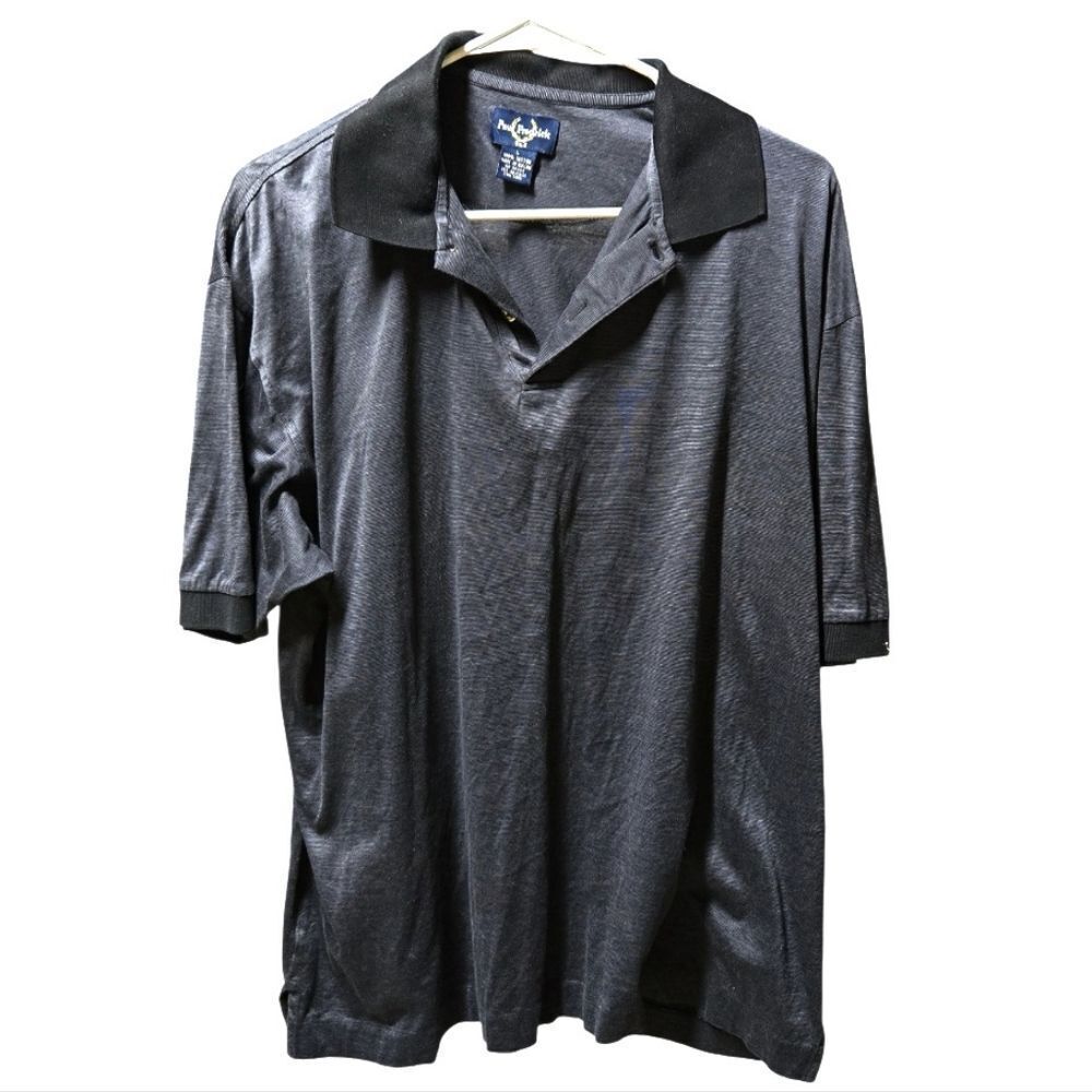 Paul Fredrick Performance Polo Shirt Navy Pinstripe Cotton Golf Athleisure Men's